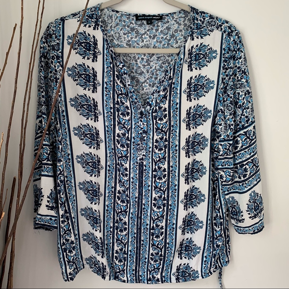 Saint Tropez West Top Floral Blue Women’s Size Small